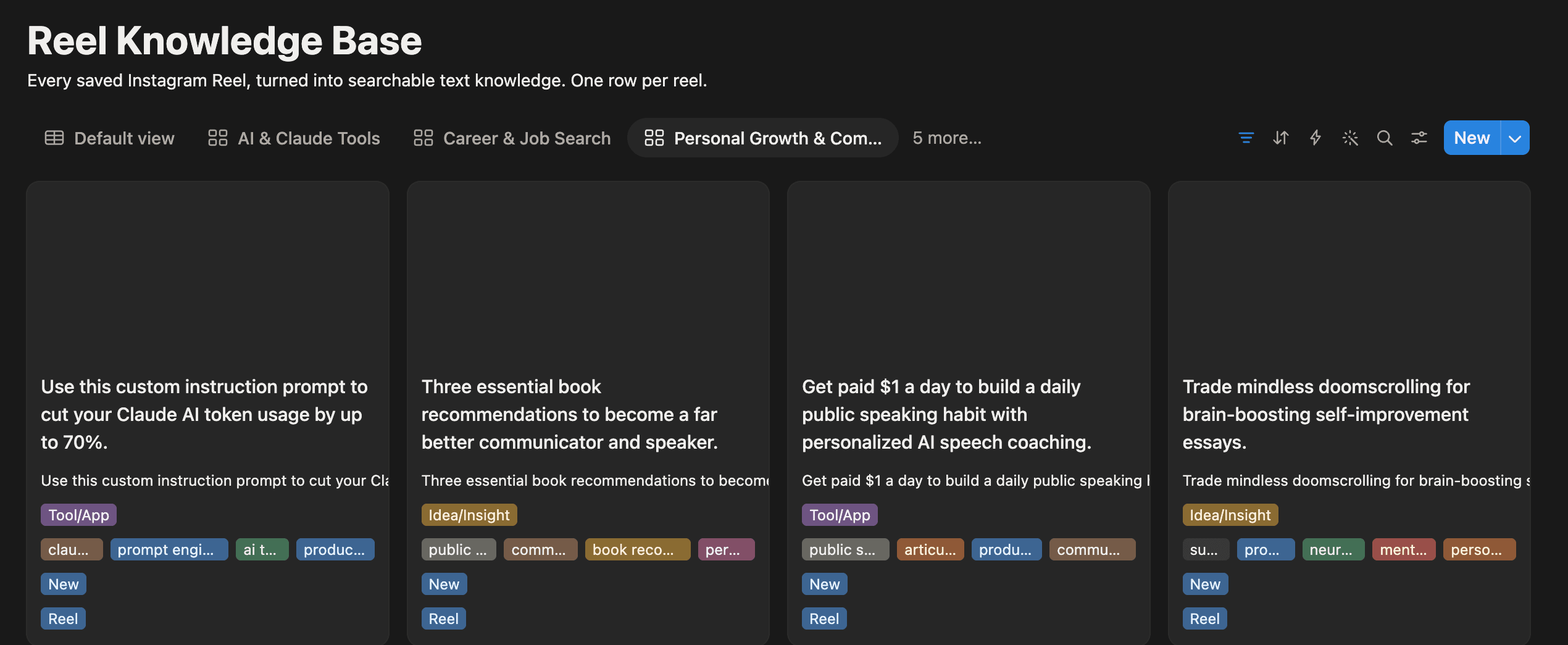 Knowledge base, gallery view